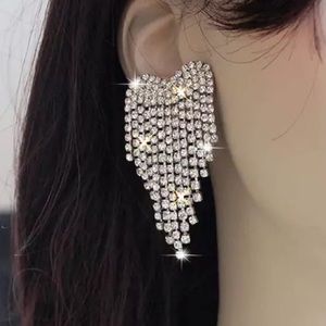 Heart shape Luxury wedding earring tassel prom long bling Diamond Cz luxury